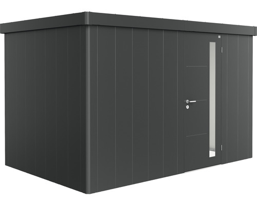 Plechový zahradní domek Biohort Neo 2D jednokřídlé dveře 338 x 226 cm tmavě šedý metalický