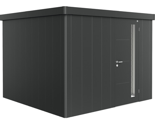 Plechový zahradní domek Biohort Neo 3C jednokřídlé dveře 282 x 282 cm tmavě šedý metalický