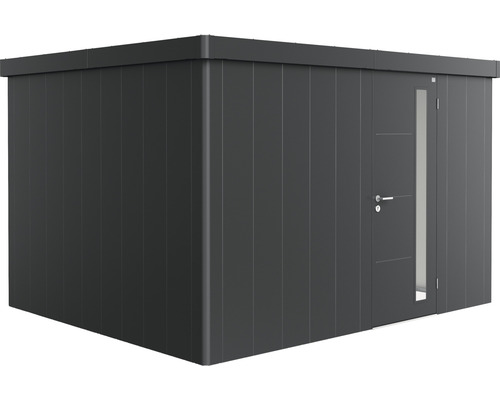 Plechový zahradní domek Biohort Neo 3D jednokřídlé dveře 338 x 282 cm tmavě šedý metalický