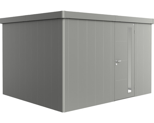 Plechový zahradní domek Biohort Neo 3D jednokřídlé dveře 338 x 282 cm šedý křemen metalický