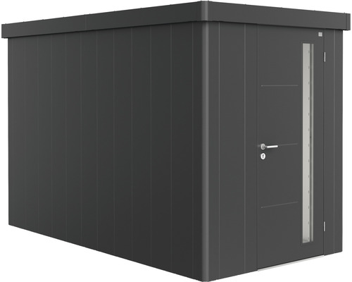Plechový zahradní domek Biohort Neo 4A jednokřídlé dveře 170 x 338 cm tmavě šedý metalický