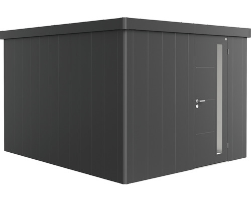Plechový zahradní domek Biohort Neo 4C jednokřídlé dveře 282 x 338 cm tmavě šedý metalický