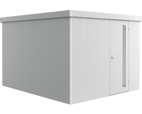 Plechový zahradní domek Biohort Neo 4C jednokřídlé dveře 282 x 338 cm stříbrný metalický