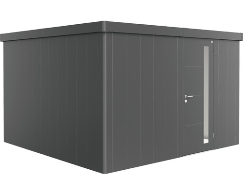 Plechový zahradní domek Biohort Neo 4D jednokřídlé dveře 338 x 338 cm tmavě šedý metalický