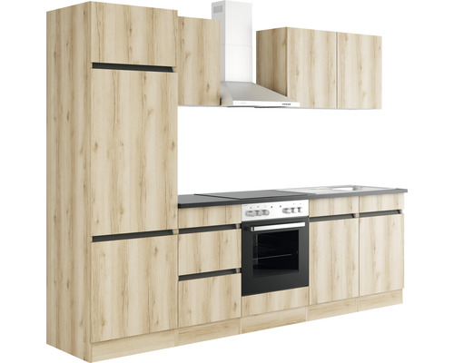 Kompletní kuchyňská linka se skříňkami, dřezem, sporákem a digestoří