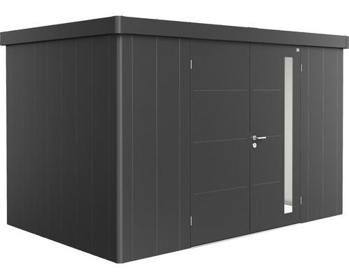 Plechový zahradní domek Biohort Neo 2D dvoukřídlé dveře 339 x 227 cm tmavě šedý metalický