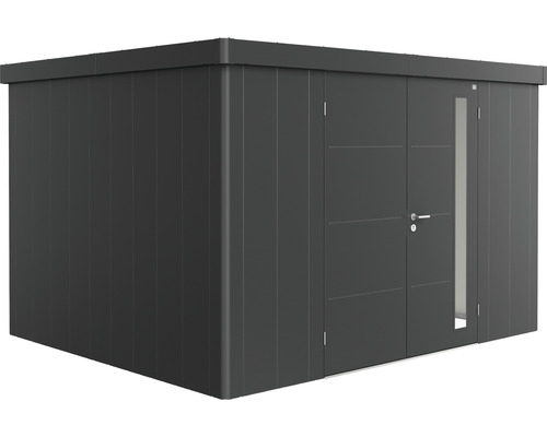 Plechový zahradní domek Biohort Neo 3D dvoukřídlé dveře 338 x 282 cm tmavě šedý metalický