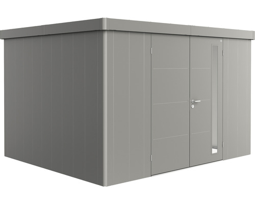 Plechový zahradní domek Biohort Neo 3D dvoukřídlé dveře 338 x 282 cm šedý křemen metalický