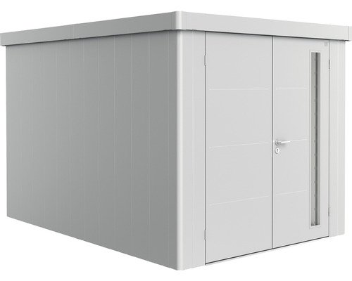 Plechový zahradní domek Biohort Neo 4B dvoukřídlé dveře 227 x 339 cm stříbrný metalický