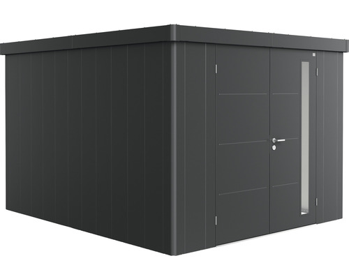 Plechový zahradní domek Biohort Neo 4C dvoukřídlé dveře 283 x 339 cm tmavě šedý metalický
