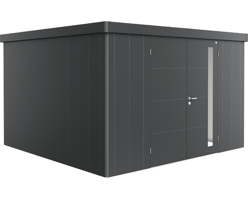 Plechový zahradní domek Biohort Neo 4D dvoukřídlé dveře 339 x 339 cm tmavě šedý metalický