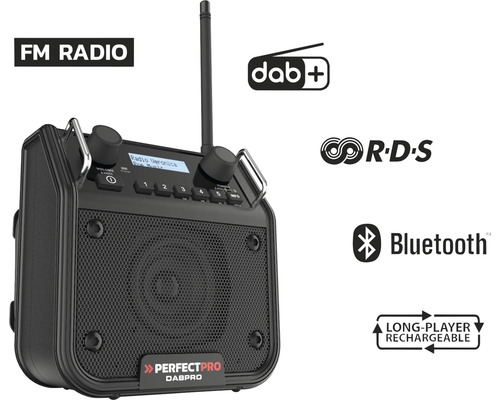 Stavební rádio Perfectpro DABPRO s FM, DAB plus, RDS, Bluetooth a baterií