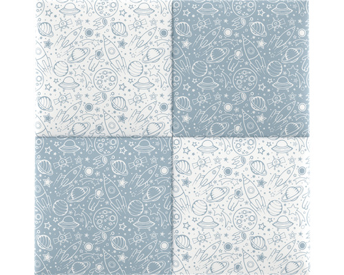 Čtvercové dlaždice s vesmírným vzorem s raketami, planetami a hvězdami