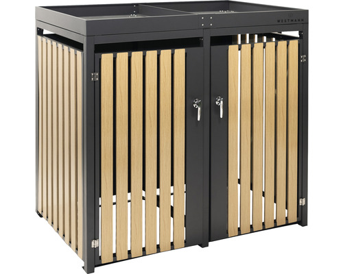 Kontejnerový box pro dvě popelnice s dřevěnými dvířky