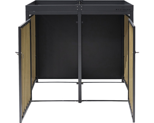 Kontejner na popelnice se dvěma otevřenými dvířky a logem Westhmann