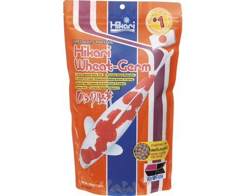 Krmivo pro jezírkové ryby Wheat-Germ Floating Medium 500 g Krmivo pro ryby Hikari Wheat-Germ v 500gramovém balení s vyobrazením kapra