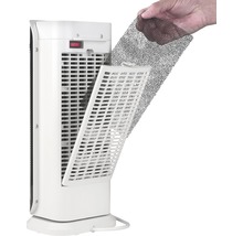 Je zobrazen topný ventilátor s odnímatelným filtrem.