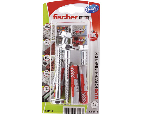 Hmoždinka Fischer DUOPOWER 10X50 S K NV, balení 4 ks Hmoždinka Fischer DuoPower 10x50 SK, balení po čtyřech