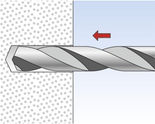 Znázornění vrtáku při vrtání do zdi.