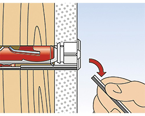 Ilustrace montáže rozpěrné hmoždinky ve zdi