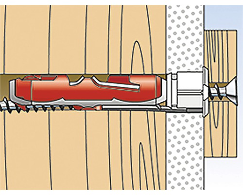 Ilustrace šroubu s hmoždinkou v dřevěné stěně