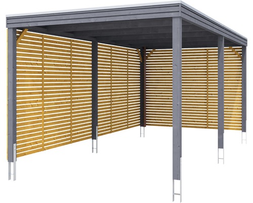 Dřevěný carport s lamelovou stěnou