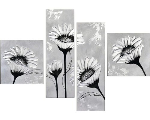 Obraz na plátně, ručně malovaný Stříbrné květy I, 70x100cm