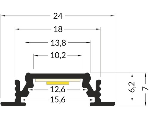 Technický nákres LED profilu s rozměry v centimetrech
