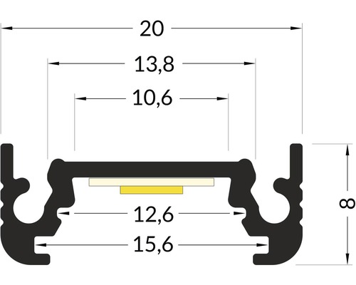 Technický výkres LED profilu s rozměry