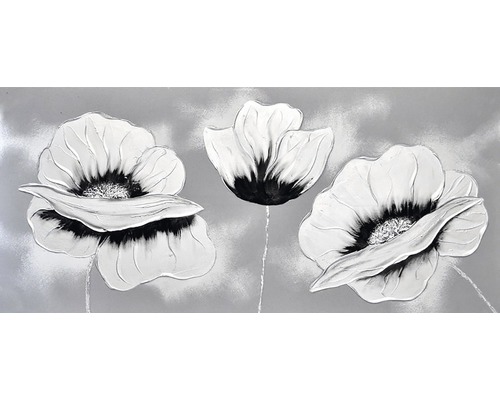 Obraz na plátně, ručně malovaný Stříbrné květy II 55x120cm
