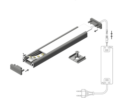 LED profilový systém s montážními prvky a napájením