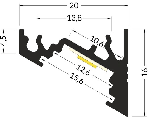 Technický výkres LED profilu s rozměry