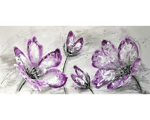Obraz na plátně, ručně malovaný Fialové květy 55x120cm