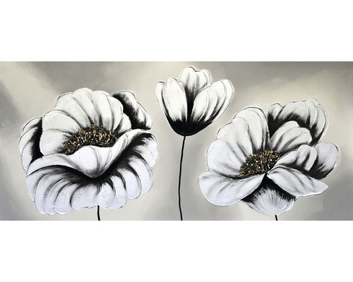 Obraz na plátně, ručně malovaný Stříbrné květy V. 55x120cm