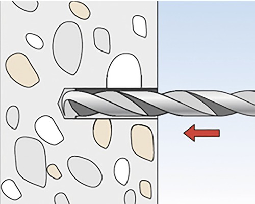 Ilustrace vrtačky vrtající otvor do betonové zdi.