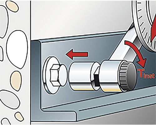 Detailní pohled na upevnění na stěnu se šroubem a nastavovacím mechanismem pro seřízení