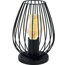 Dekorativní stolní lampa s černým drátěným rámem a žárovkou