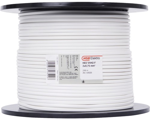 Bílé elektrické vedení H03 VVH2-F 2x0,75 mm² na cívce
