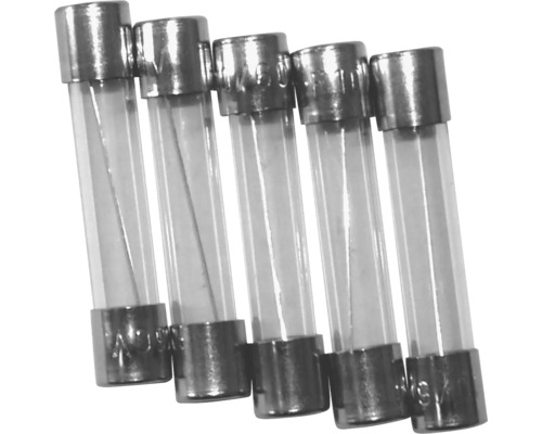 Pět válcových skleněných pojistek s kovovými prvky