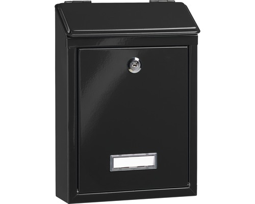 Černá poštovní schránka se zámkem a jmenovkou