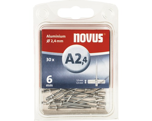 Novus hliníkové nýty, průměr 2,4 mm, 30 kusů