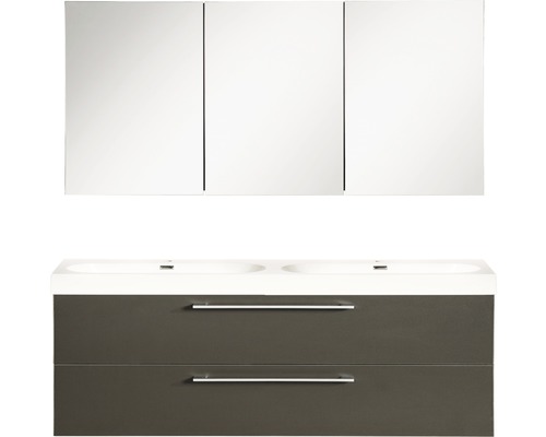 Souprava koupelnového nábytku Somero antracit 120x54 cm vč. zrcadlové skříňky Koupelnový set se zrcadlovou skříňkou a umyvadlovou skříňkou se dvěma umyvadly