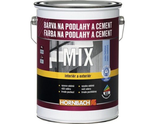 Barva na podlahy a cement v kbelíku s barvou