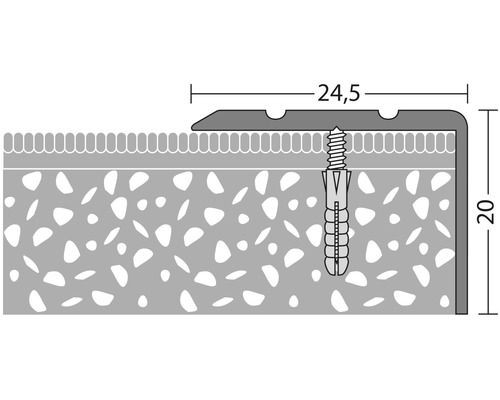 Nákres profilu hrany schodu o rozměrech 24,5 a 20 milimetrů