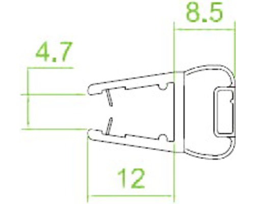 Technický výkres montážní spony s rozměry 4,7, 8,5 a 12.