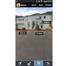 Zobrazení obrazovky aplikace Stabila s rozměry budovy