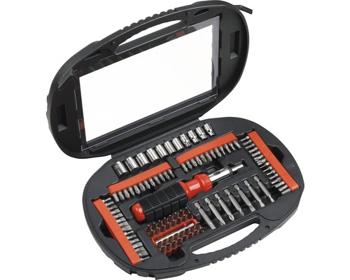 Otevřený kufřík s nářadím se šroubovákem a bity