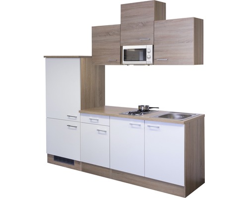 Vestavěná kuchyně s mikrovlnnou troubou, dřezem a varnou deskou