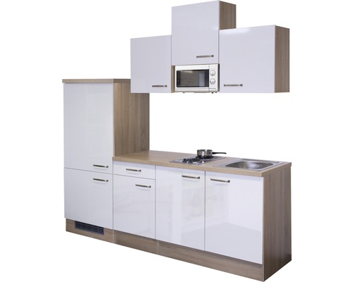 Kuchyňská linka s dřezem, varnou deskou, mikrovlnnou troubou a skříňkami