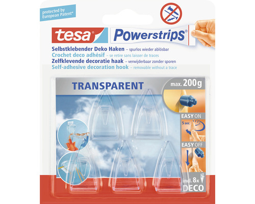 Tesa Powerstrip dekorační háčky, transparentní (do 200g), 5 háčků / 8 proužků